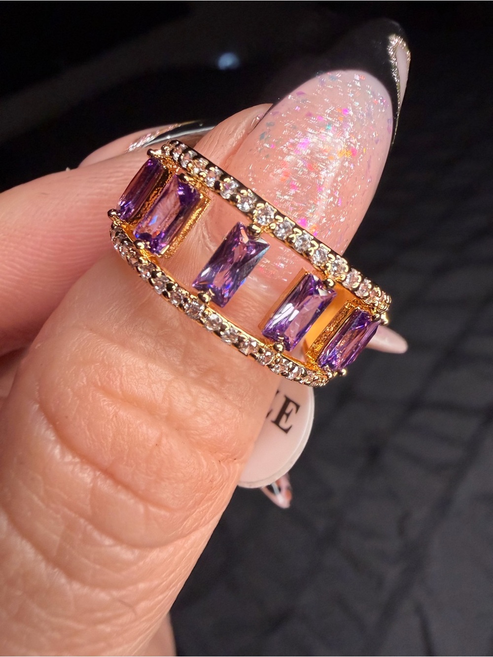 18K Gold Filled AAA CZ Purple Baguette Open Band Ring Sz 8